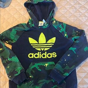 Adidas Navy and Green Camouflage Hoodie